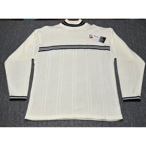 Trust Urban Style White Striped Knit Mock Neck Sweater Mens Medium Pullover Y2K